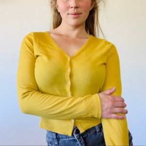 Mustard Yellow Cropped Snap Shirt